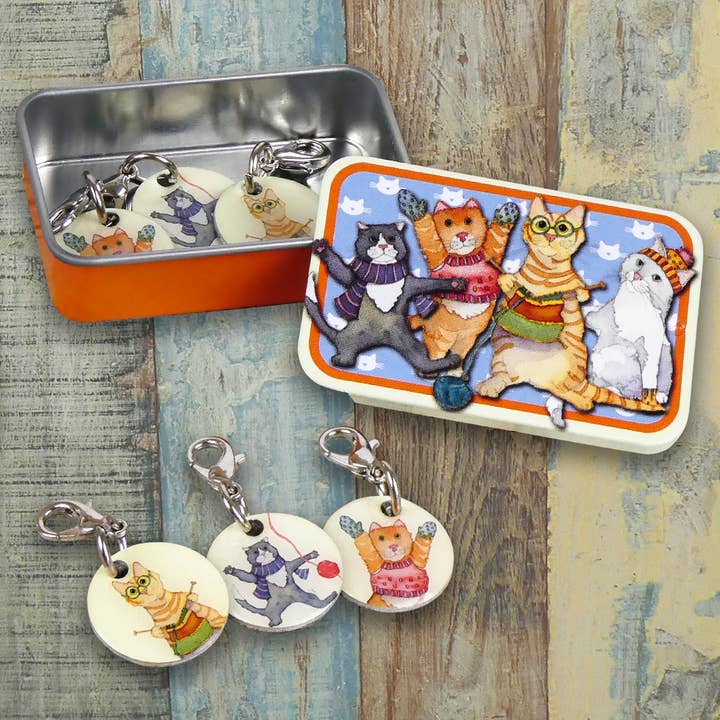 Kittens In Mittens Crochet Stitch Markers In A Pocket Tin for wholesale by Emma Ball Ltd