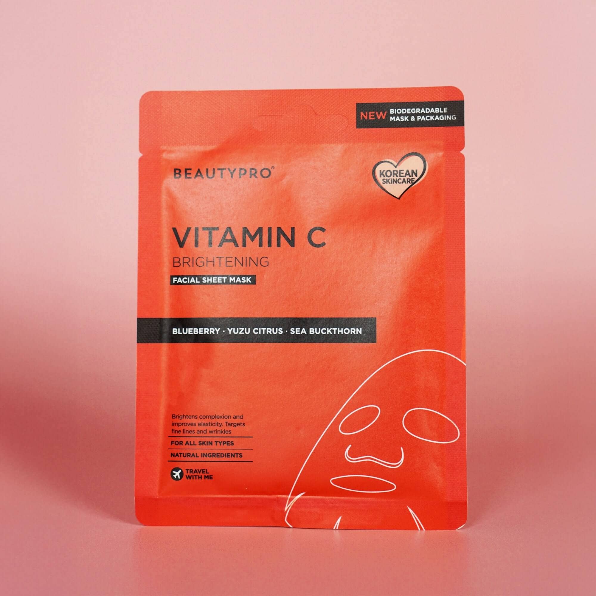 BEAUTYPRO – wholesale Skincare face mask – VITAMIN-C Brightening Sheet Mask - 100% Biodegradable1