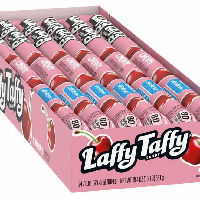 Nostalgic 1975 “ROPES” LAFFY TAFFY Strawberry 🍓 24CT Box for wholesale by O'Shea's Candies Sweet Shop