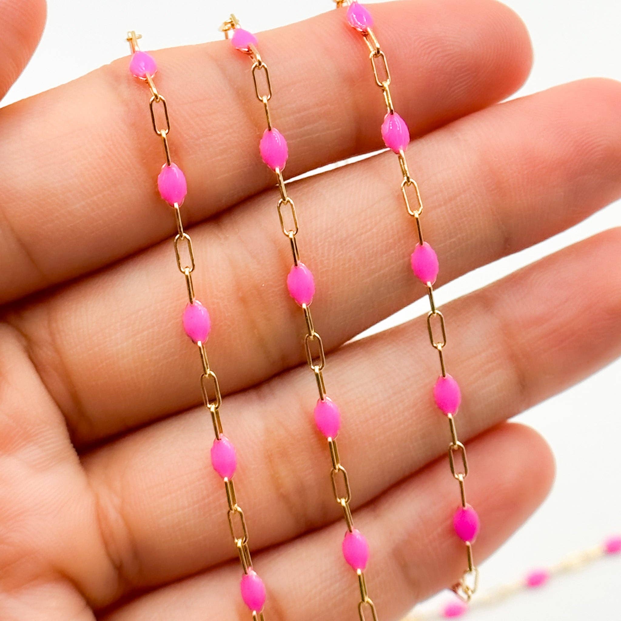 Jewels & Chains - Wholesale Link & Chain Necklace - V250-PKGF. 14k Gold Filled Pink Color Enamel Satellite Cable Chain2