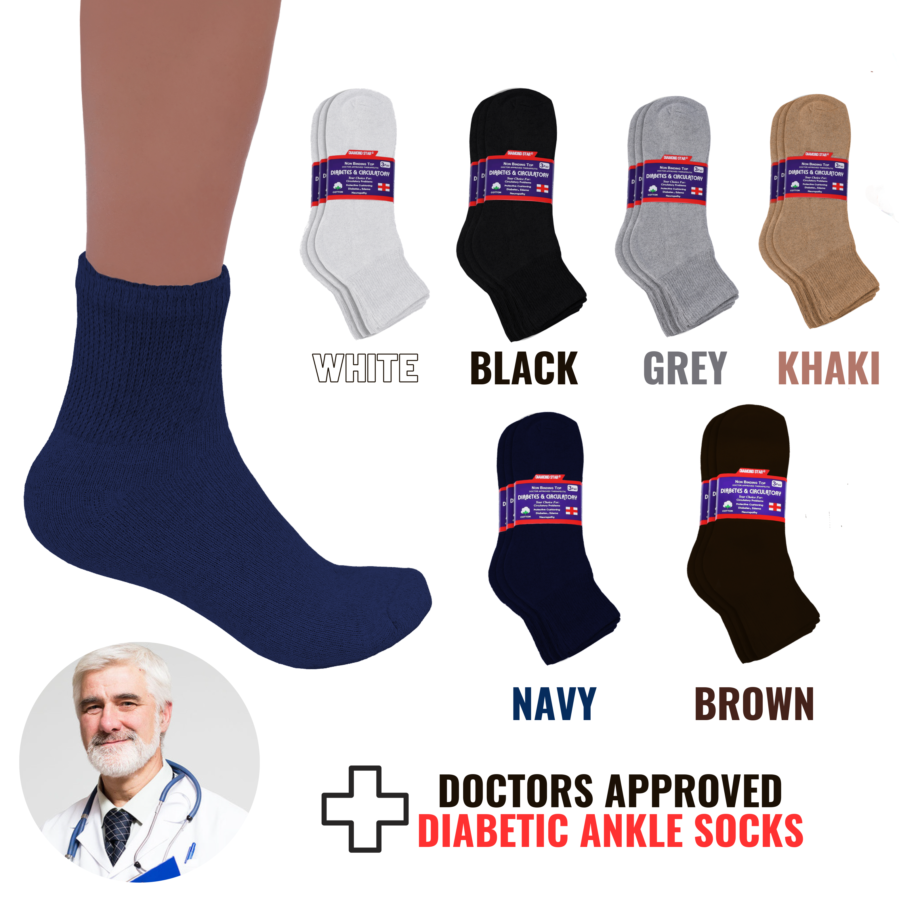 VINCO GROUP – Engroshandel Strømper - Unisex – Diabetiske ankelsokker, ikke-bindende cirkulationsgodkendte lægeanbefalede polstret bomulds kvartstrømper til mænd og kvinder.11