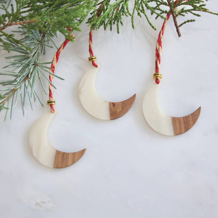 Mesa Blue - Wholesale Ornament - Set of Three, Moon Ornament, Wood and Acrylic5
