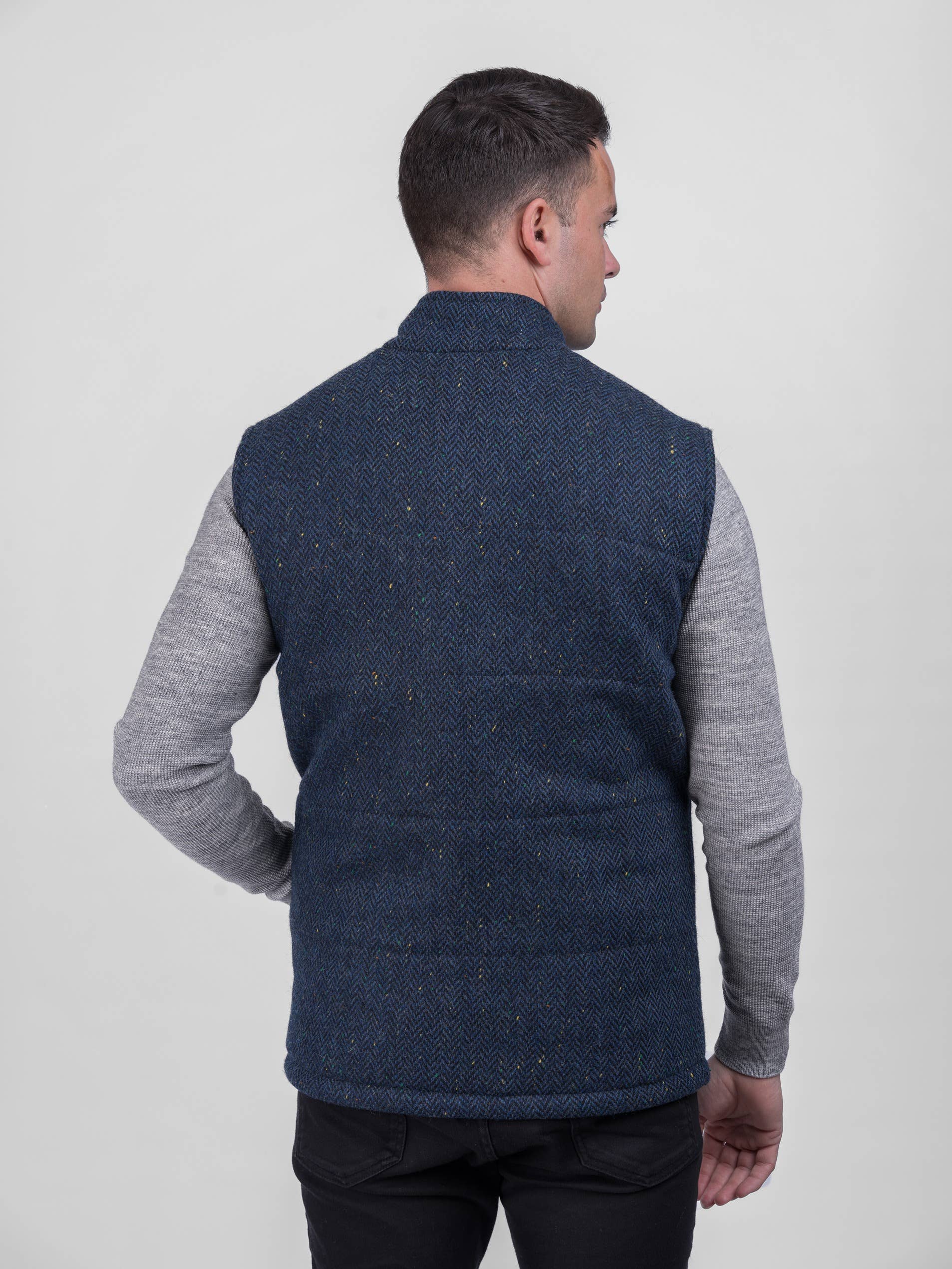 Blå Sildeben Blå kropsvarmer og vest med læderbeklædning for engroshandel på Faire5