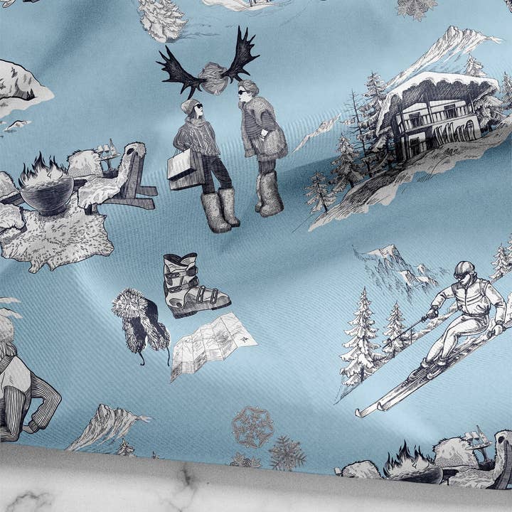 Cranberry Light Blue Aprés Ski Toile Tea Towel Set for wholesale on Faire1