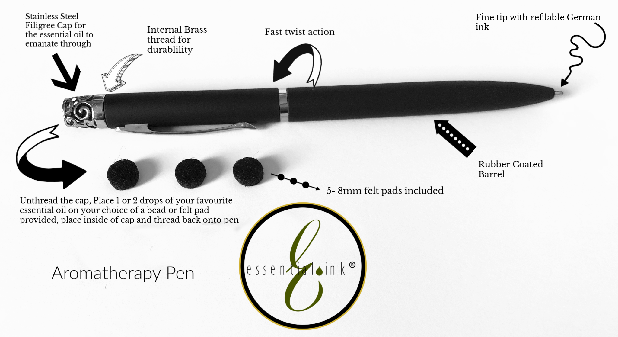 Essential Ink - Wholesale Pen - Pens that make Scents Essential Ink Aromatherapy Pen  Black4