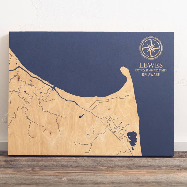 Mappa costiera degli Stati Uniti di Lewes, Delaware per la vendita all'ingrosso da parte di Benoit's Design Co.