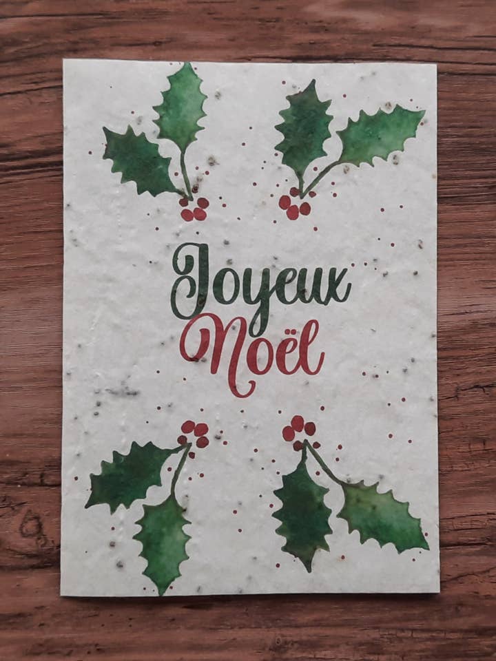 Card to plant - Merry Christmas (Holly) for wholesale by Des Mots Qui Fleurissent