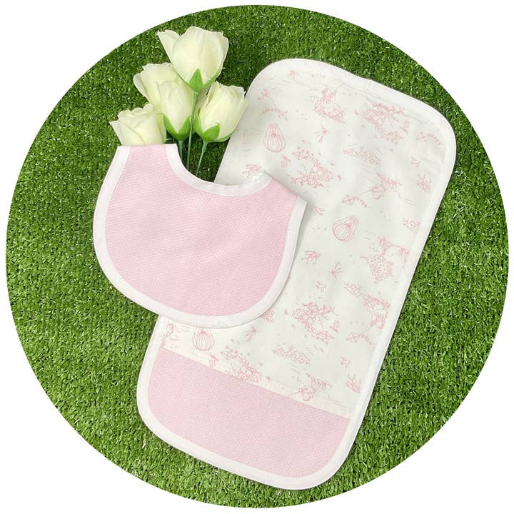 Pink Cotton Pique Custom Burp Set for wholesale by THE ROYALTY COLLECTION