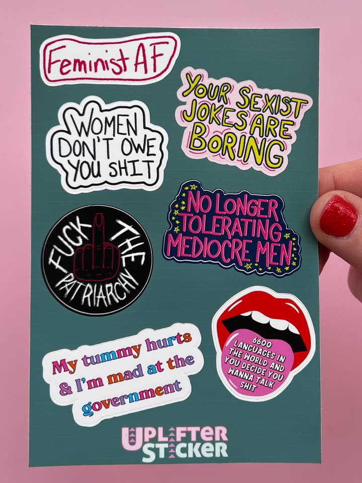 Feminist AF Sticker Sheet for wholesale by Uplifter Sticker