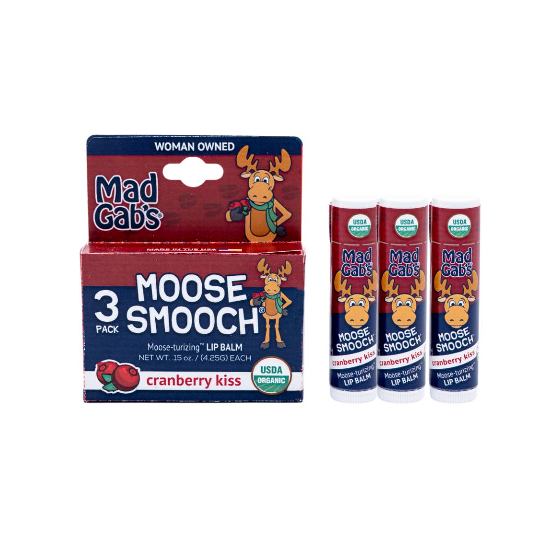 Mad Gab's - Wholesale Lip Balm - 3PK Organic Moose Smooch Cranberry Kiss Lip Balm Peg
