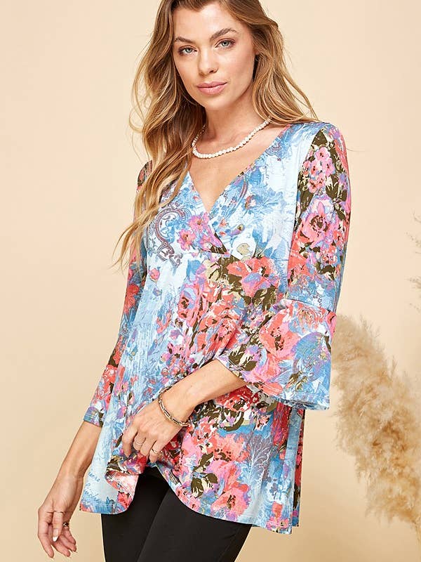 Shopin LA - Wholesale Tunic - Women's - SPT5198 - WOMEN FLORAL PRINT 3/4 SLEEVE TUNIC TOP15