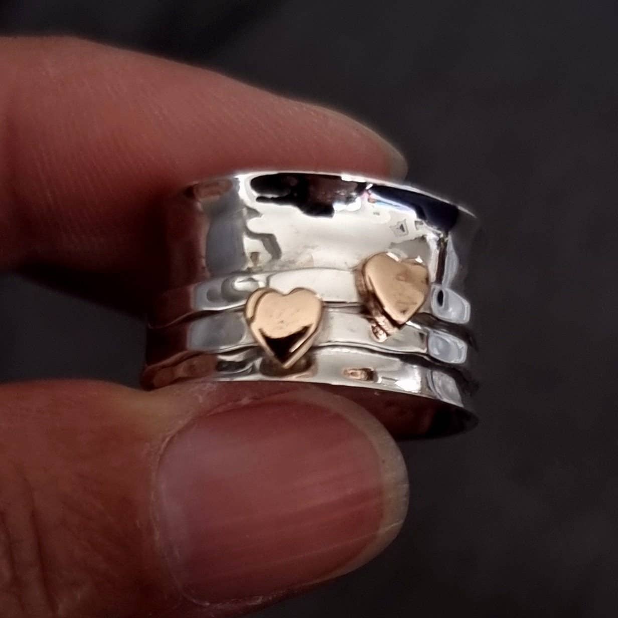 Mistry Gems - Vente Anneau/bague à empiler - Large bague tournante cœur en or rose | Argent sterling 925 et cuivre, SP05C2