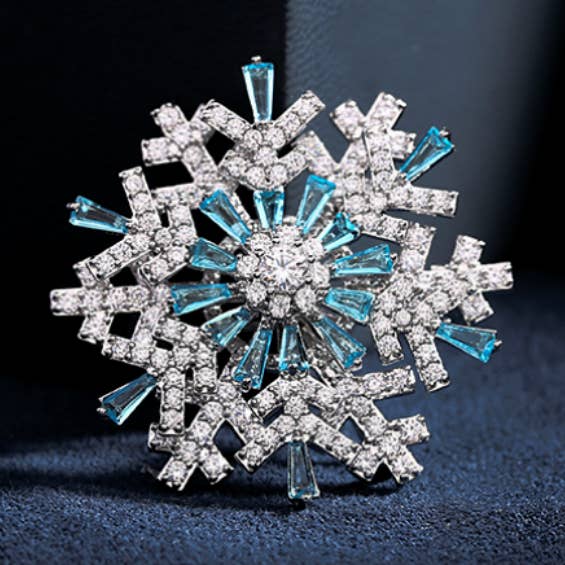 E-149 Rotating CZ Zircon Crystal Snowflake Brooch for Women for wholesale by Gaia Fashion Inc