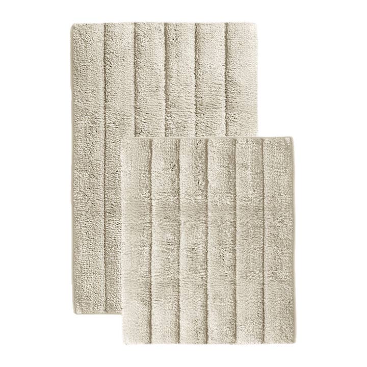 home mart goods – wholesale Bath mat set – 2 Piece Bath Mat Set - Ivory Solid Striped Soft Plush