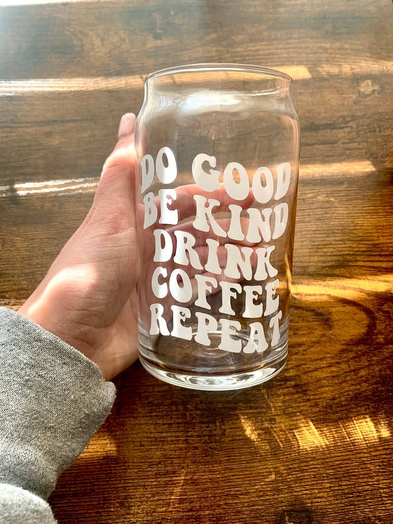 MarieDesignCo - Vente Verre/tasse - Faites le bien, soyez gentil, buvez une tasse en verre à café, une tasse de bière en verre5