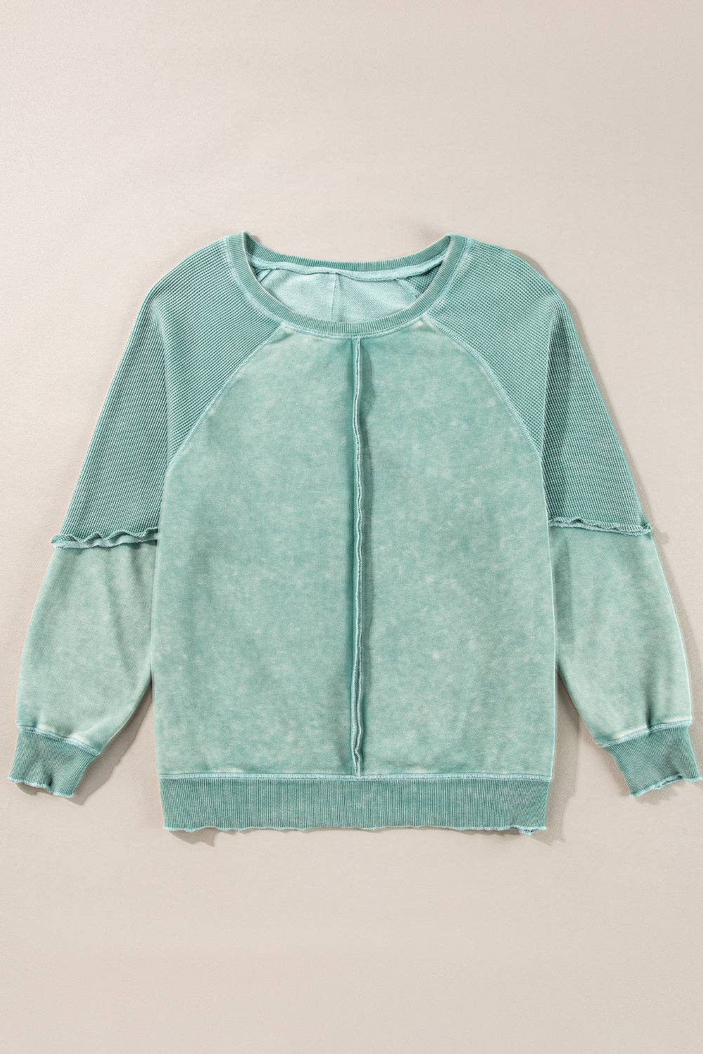Lovesoft - Wholesale Sweatshirt - Women's - Solid Waffle Knit Patchwork Raglan Sleeve Sweatshirt2