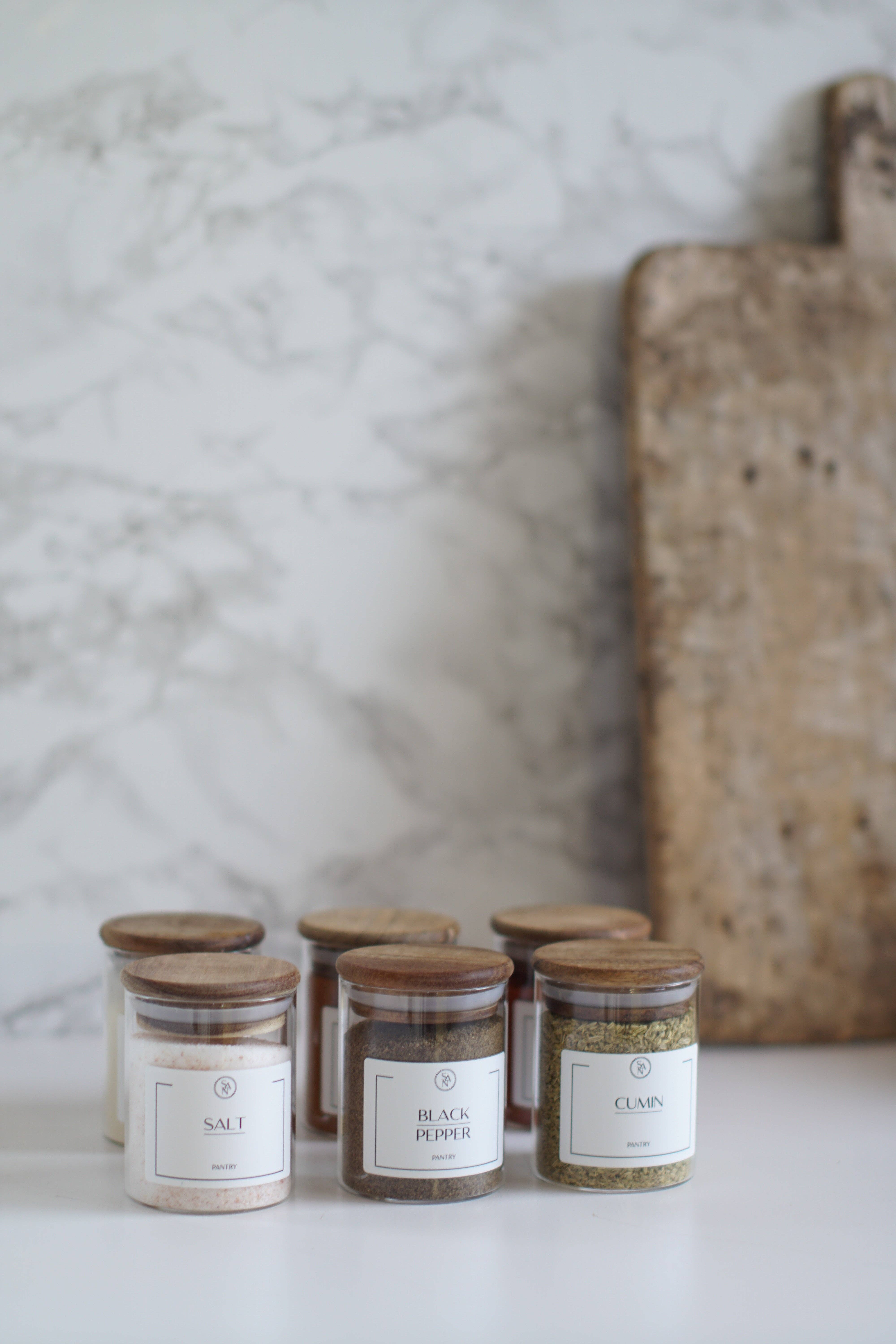 So At Nature - Wholesale Jar - Round Glass Spice Jars With Labels  Airtight Acacia Wooden L7