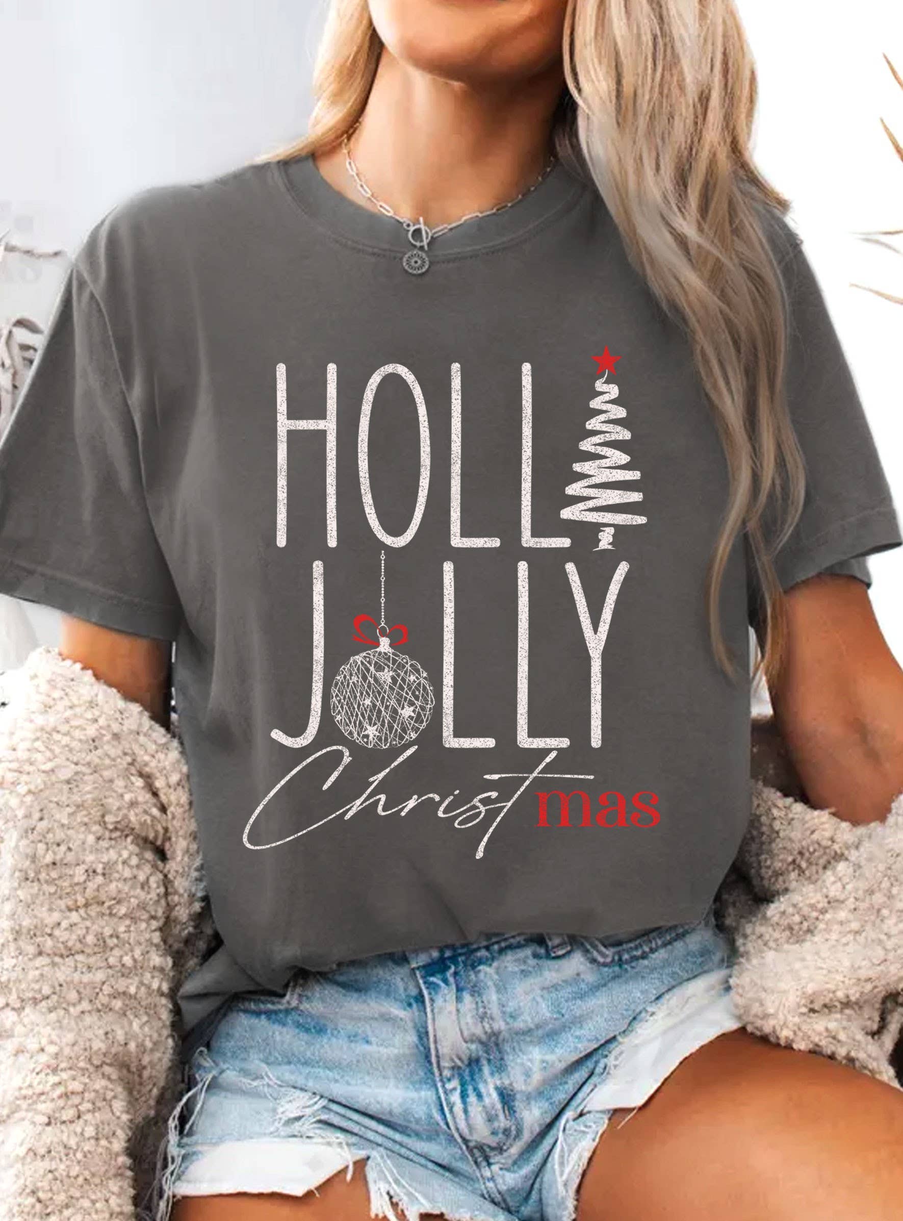 Rustee Clothing - Wholesale Screen Printed T-Shirt - Women's - HOLLY JOLLY CHRISTMAS TREE GRAPHIC TSHIRTS3