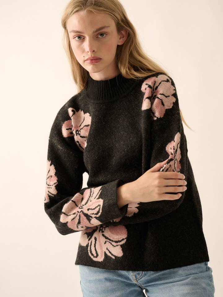Floral-Pattern Knit Mock-Neck Sweater for wholesale by Promesa USA