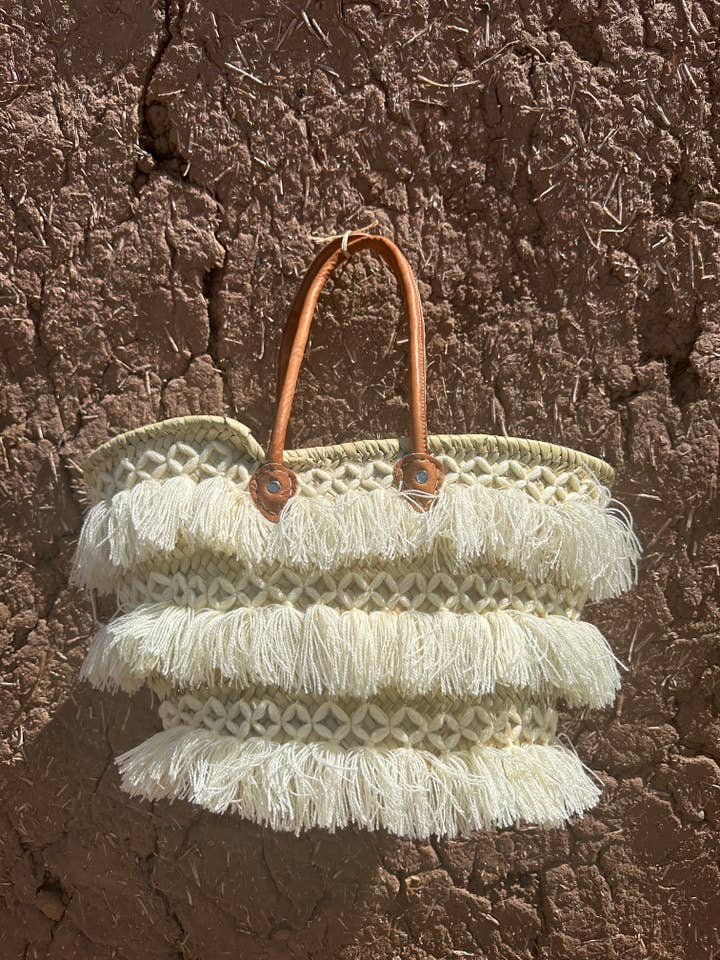 Bolso tejido de paja con borlas - Bolso cesta marroquí para venta al por mayor de Mikwi