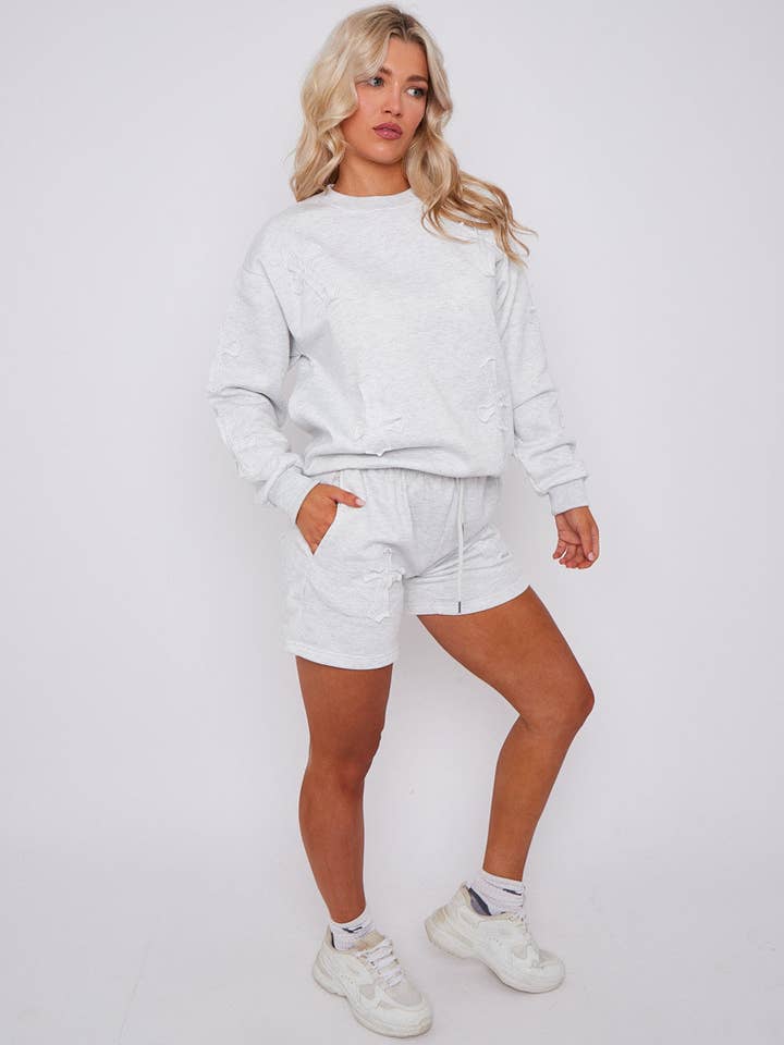 AX Labels - Wholesale Lounge Set - Women's - Crucifix Embroidered Sweatshirt & Shorts Fleece Co-ord19
