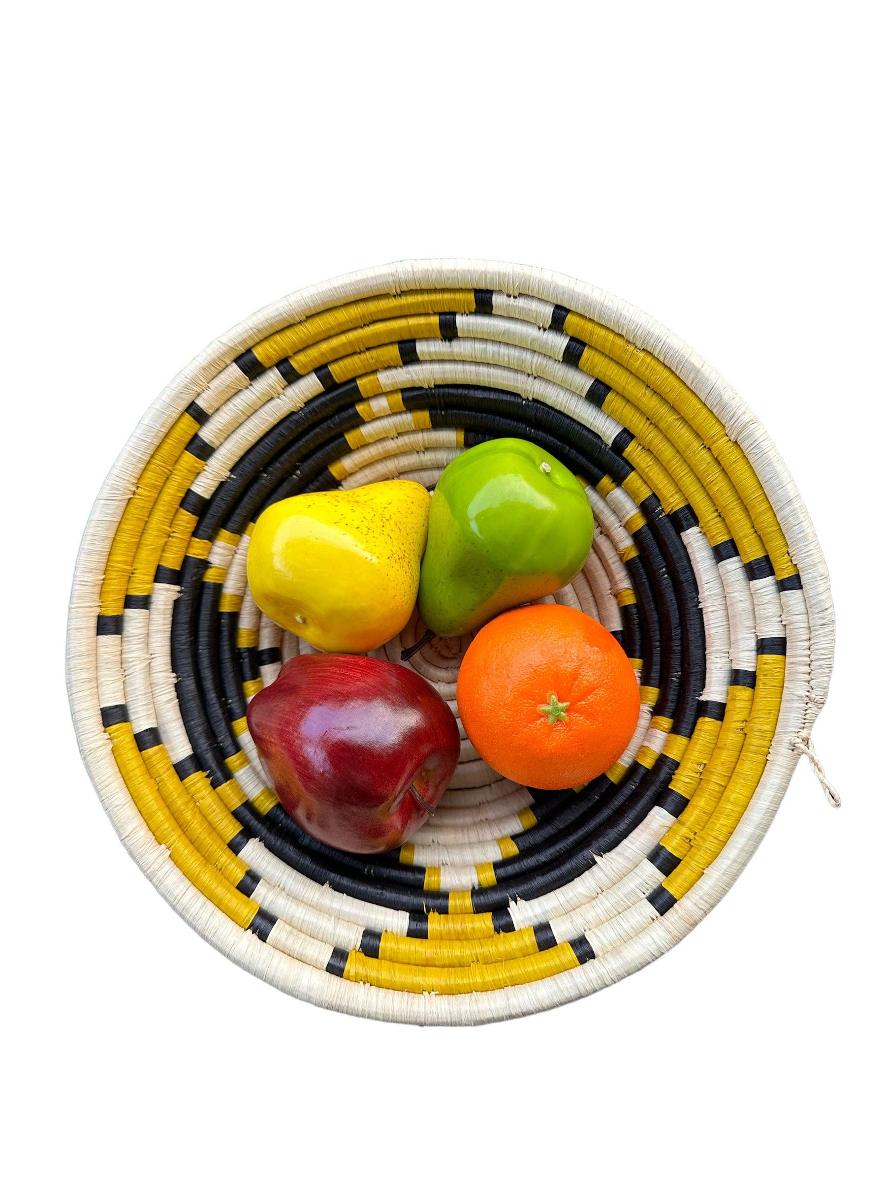 The African Home Goods - Wholesale Decorative Plate/Dish/Bowl - Trade Uganda African Bukedo Bowl  Black Yellow & Tan 13" Across -1