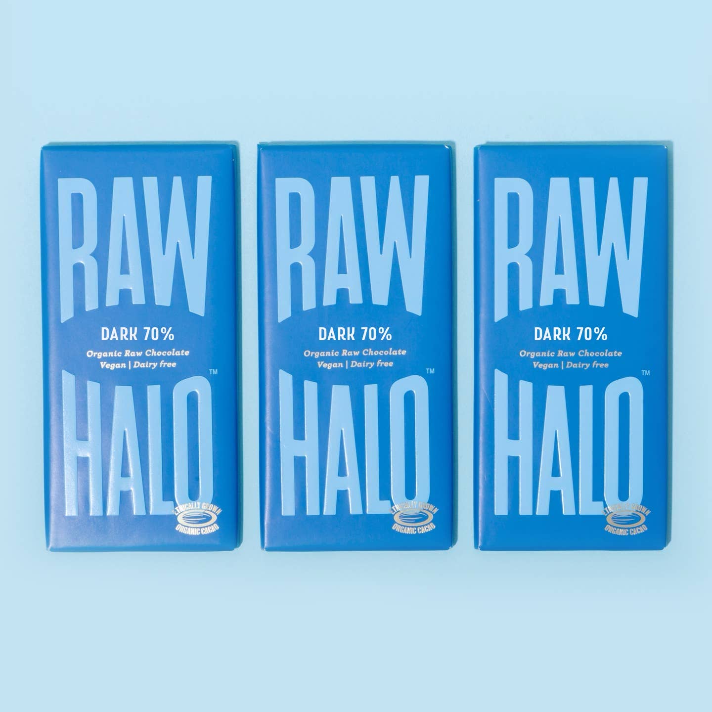Raw Halo – wholesale Chocolate bar – Dark 70% Organic Vegan Chocolate 70g (Case of 10)2