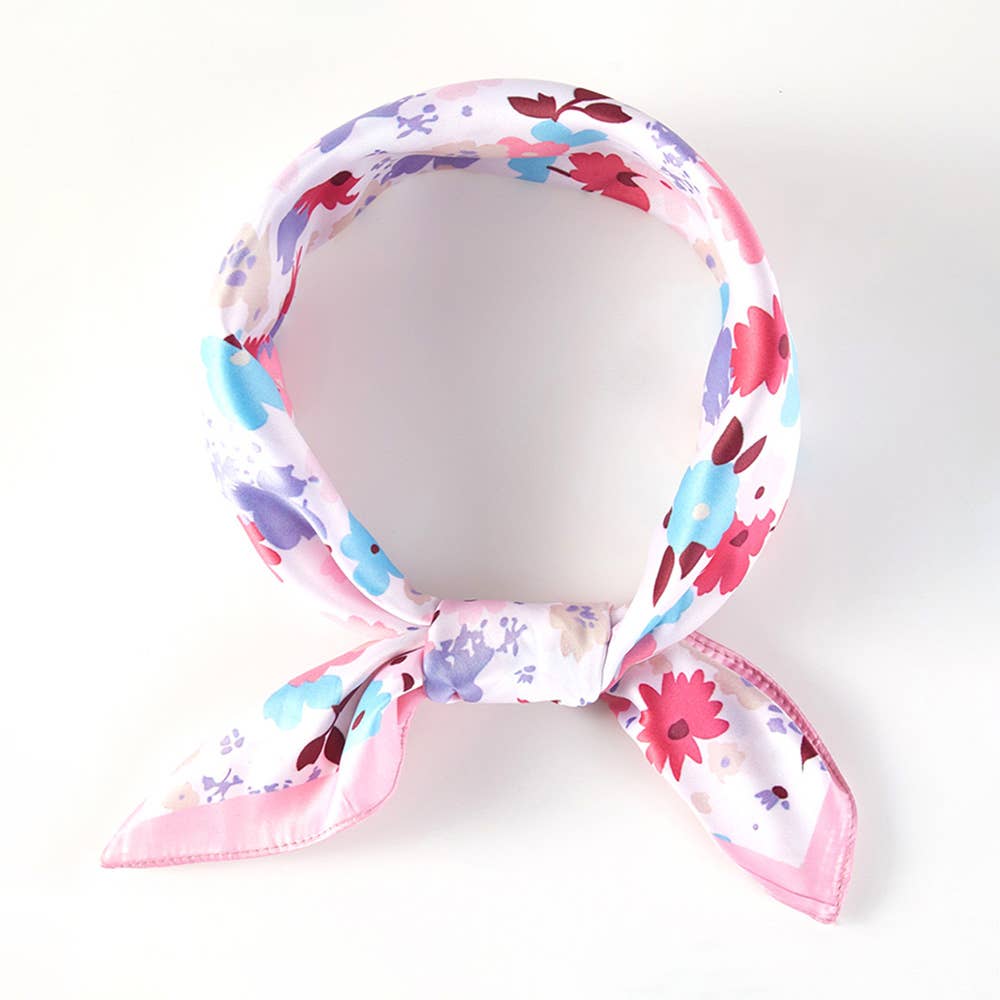 Sensibling Corp. - Vente Écharpe – femme - Foulard carré en satin soyeux imprimé floral prairie pastel6