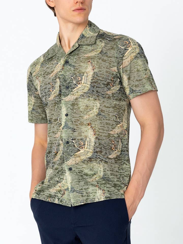 Lichtgewicht overhemd met kraag voor heren - Stork Green voor wholesale door Ron Tomson