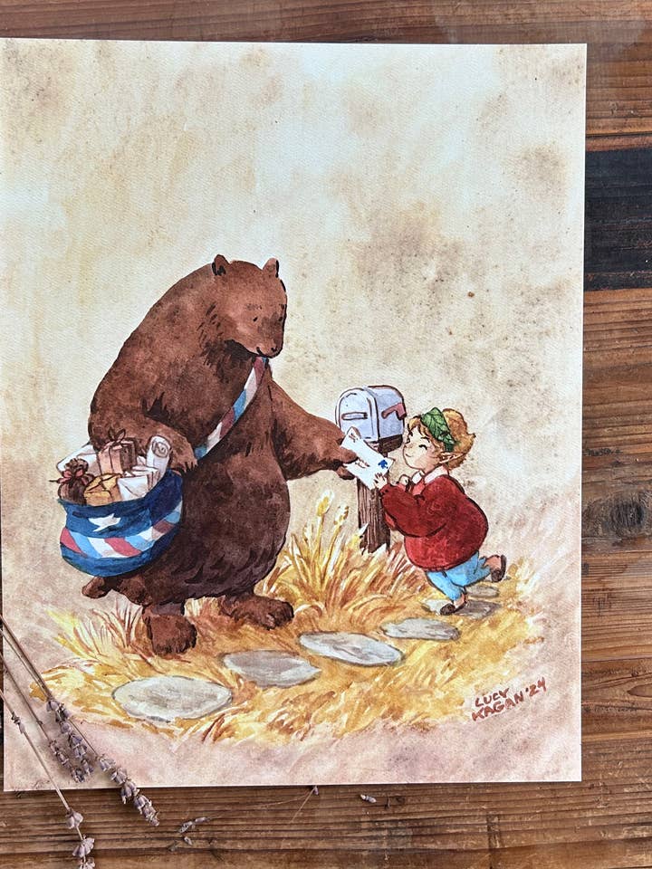 A Bear Delivers My Mail 11 x 14” Art Print for wholesale by Cottonbook