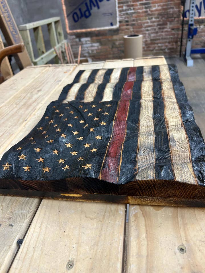 Wood wavy Textured Thin Red Flag for wholesale by Schmedic Woodworking