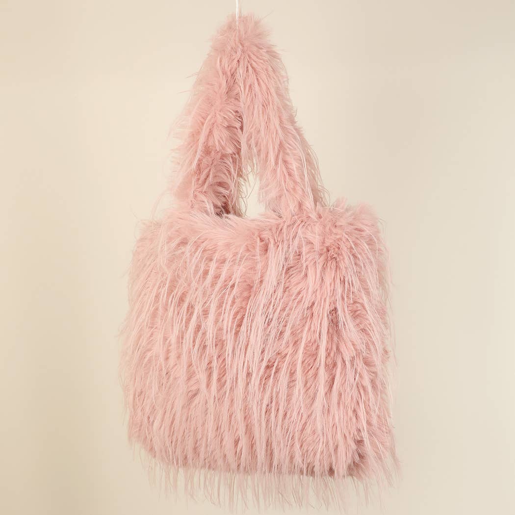Fashion City - Wholesale Tote Bag - Unisex - Fluffy Faux Fur Tote Solid Color Shoulder Handbag6