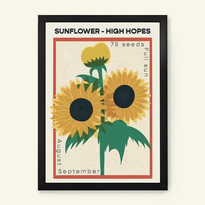 Sunflower High Hopes Kitchen Garden Print for wholesale by Little Egret Design