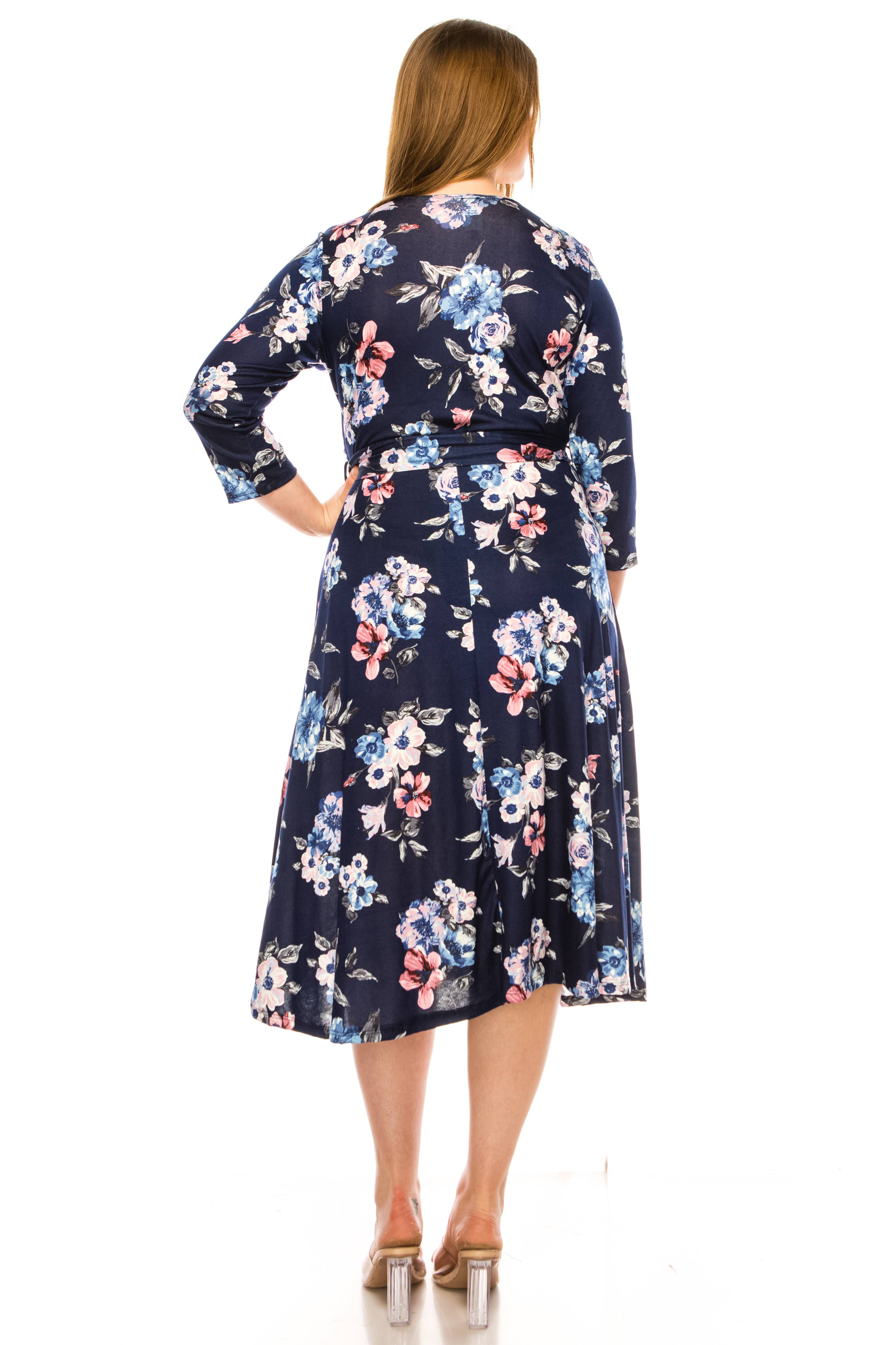 MOA COLLECTION - Vente Robe – femme - Robe portefeuille en faux imprimé à motifs floraux de grande taille pour femmes19
