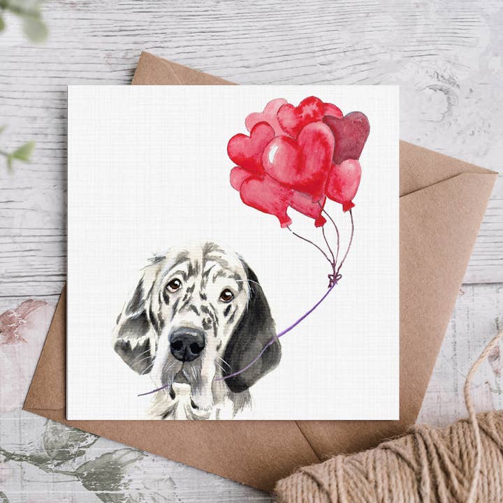 Biglietto di San Valentino Setter inglese per la vendita all'ingrosso da parte di Cloud Jellybean Art