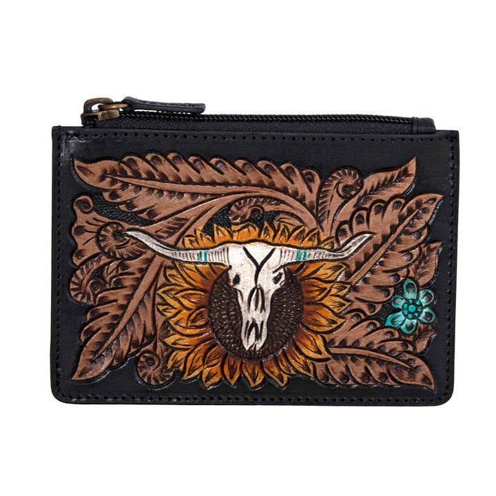 Longhorn Flower Mini Hand-tooled Card Holder voor wholesale door MYRA - EU