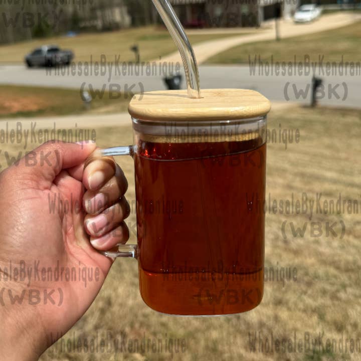 Wholesale By Kendranique - Wholesale Drinking Glass/Cup - 20 oz Square glass with matching handle and glass straw