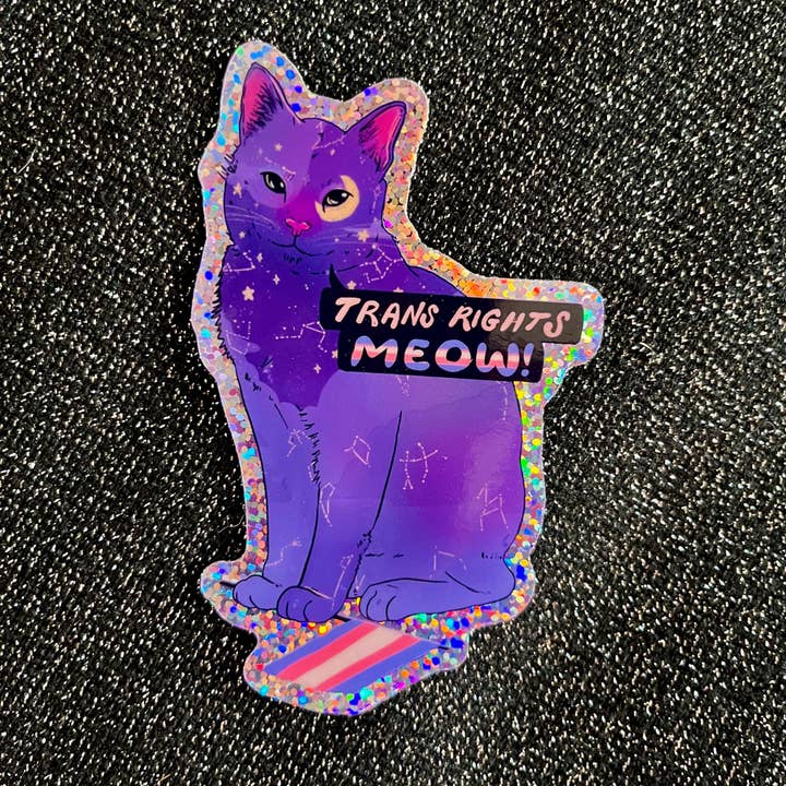 Trans Rights Meow! - Sticker (Glitter) for wholesale by Liberal Jane Illustration