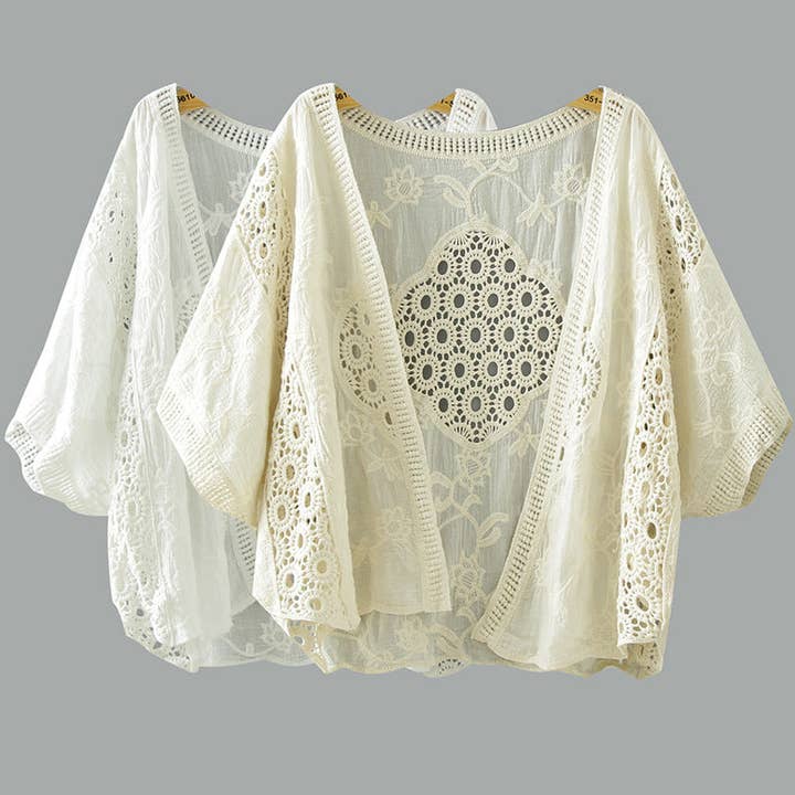 Funkyrel® Atzbranding Limited - Wholesale Cardigan - Women's - Crosa - Lace Open Front Cardigan with Batwing Sleeves