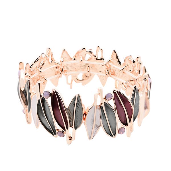 ELASTIC BRACELET ENAMELED LEAVES WITH RHINESTONES - SW2488A778 for wholesale by AMORINO SRL