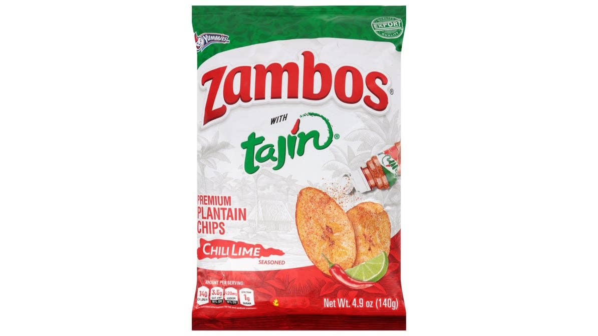 Long Island Candy Factory - Wholesale Chips - Yummies Zambos Plantain Chips Tajin Chili Lime 4.9 oz 24 ct IMPORT0