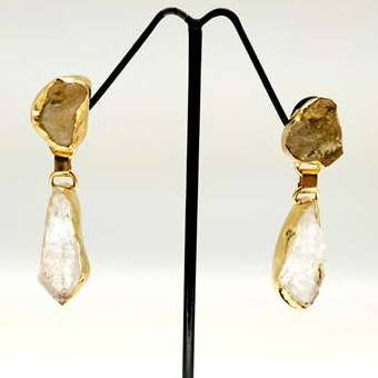 Rå krystal kvarts og rå citrin håndlavede guldøreringe for engroshandel hos ZEYZEY