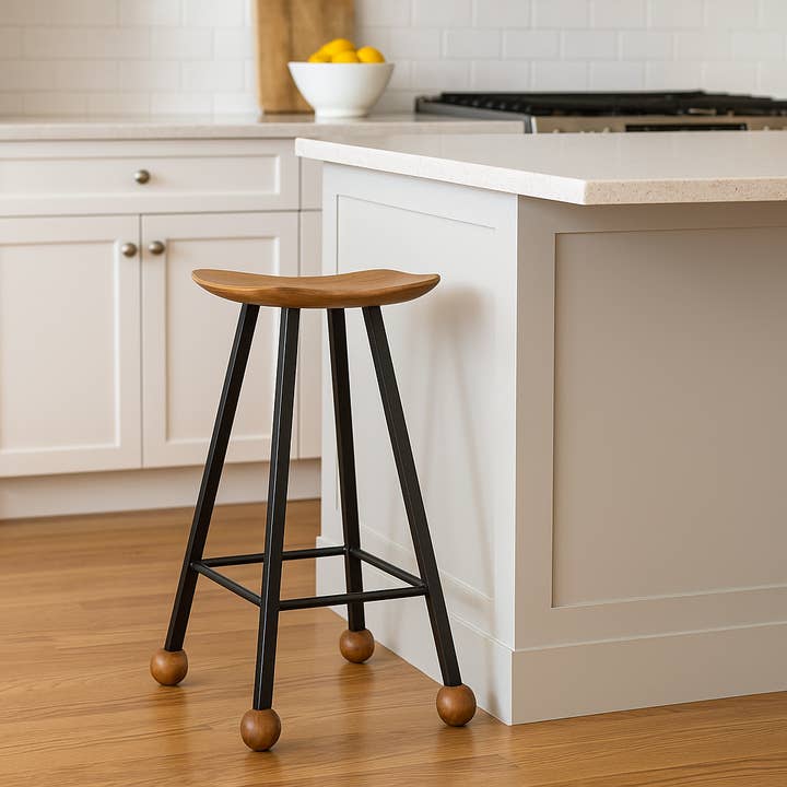 Wooden Bar Stool – 65cm – Black Iron Box Legs / STL-028 for wholesale by Wood Stone Art