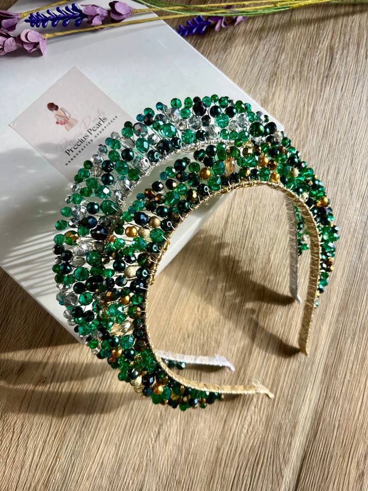 Emerald Green Headpiece, Wedding guest crown for wholesale by Preciuspearls