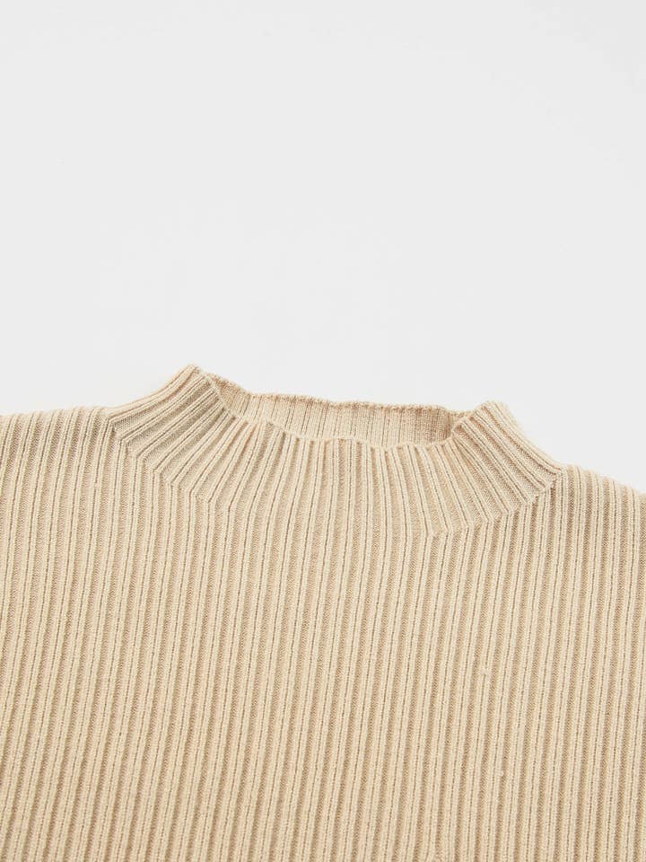 Lovesoft - Wholesale Knit Sweater - Women's - Oatmeal Patch Pocket Ribbed Knit Short Sleeve Sweater