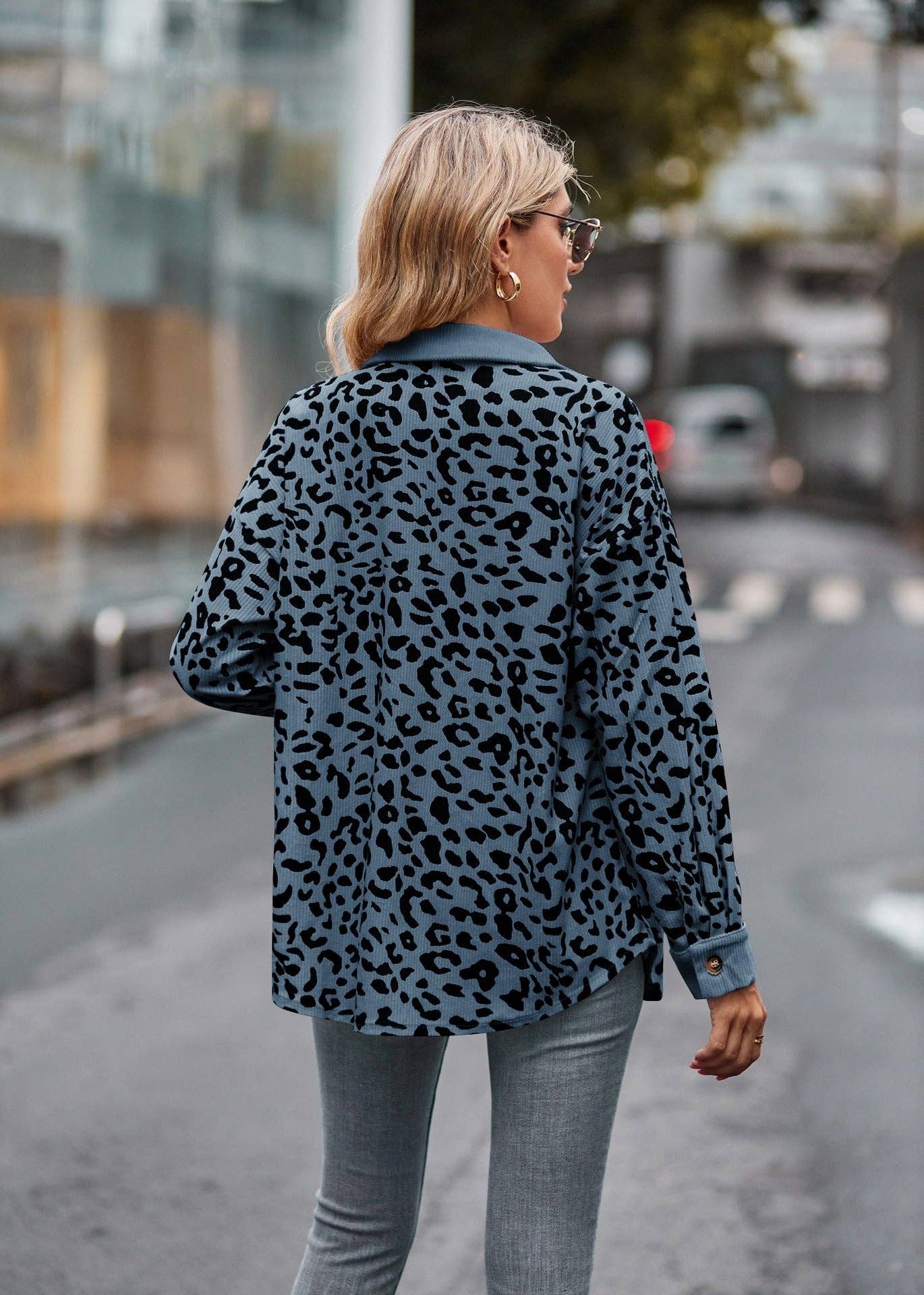 Suhkasana - Wholesale Shirt Jacket/Shacket - Women's - Leopard Corduroy Shirt Jacket - Button Down Oversized Fit11