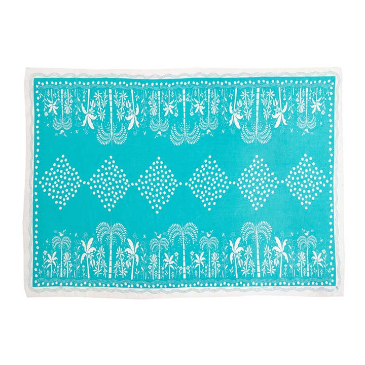 Turquoise & White Luxury Rectangular Scarf in Italian Cotton Silk | Haitian Inspired Art Scarves by Woman Owned Small Business | Palms Provo for wholesale by ZILEM