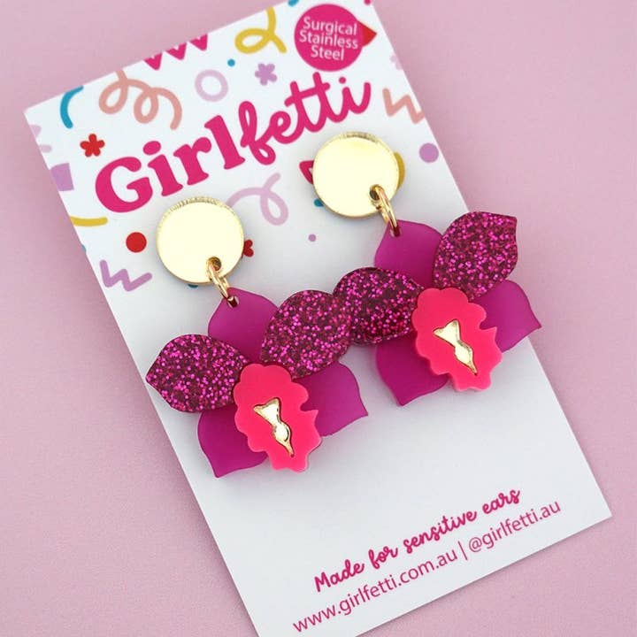 Girlfetti - Wholesale Dangle Earrings - Orchid Acrylic Dangle Earrings