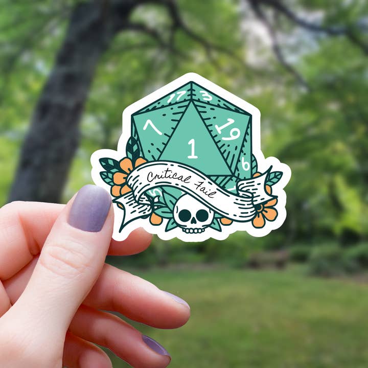 Mimic Gaming Co - Wholesale Sticker - Critical Fail Skull D20 Dice Sticker - 3"