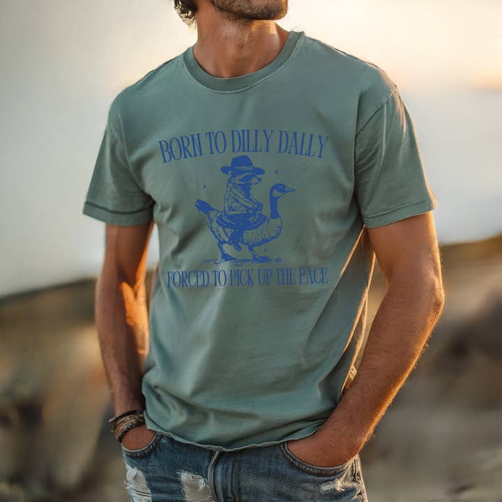 Clover + Cotton Co - Wholesale Screen Printed T-Shirt - Unisex - Over Print | Born To Dilly Dally Tees4